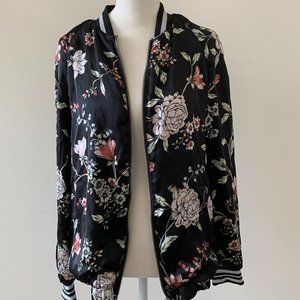 Floral Print Silk Bomber Jacket